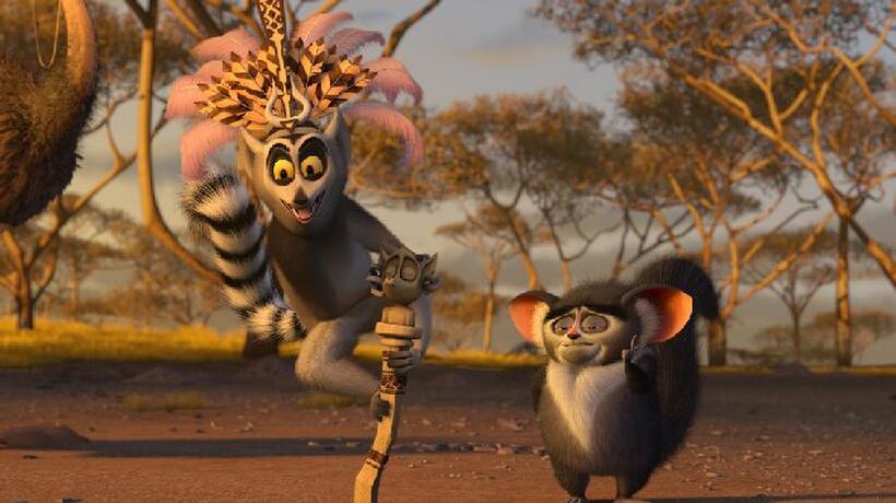 Sacha Baron Cohen as King Julien and Cedric The Entertainer as Maurice in "Madagascar: Escape 2 Africa."