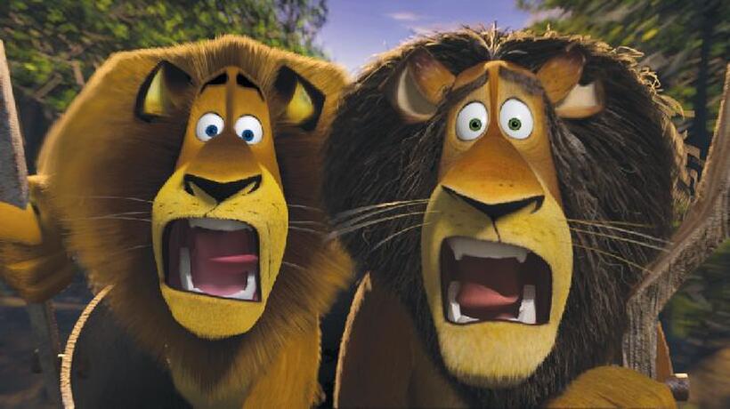 Alex the lion (Ben Stiller) and his father, alpha lion Zuba (Bernie Mac) in "Madagascar: Escape 2 Africa."