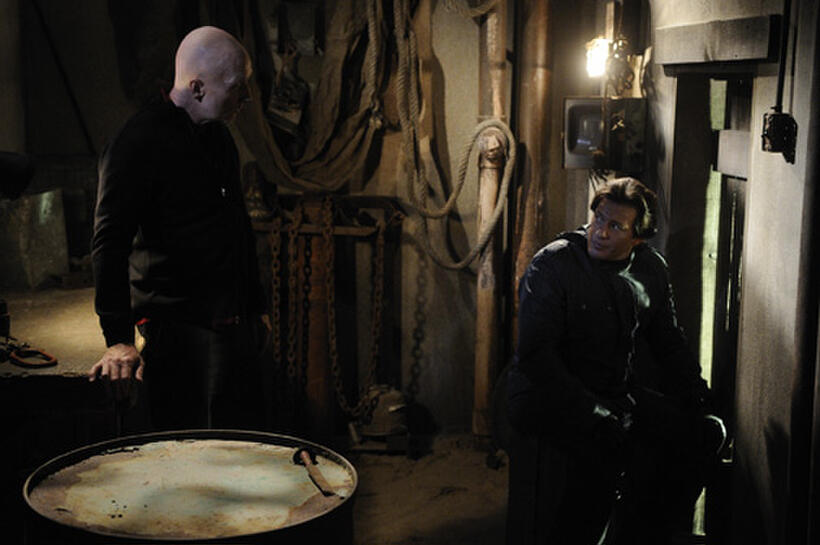Tobin Bell as Jigsaw and Costas Mandylor as Hoffman in "Saw V."