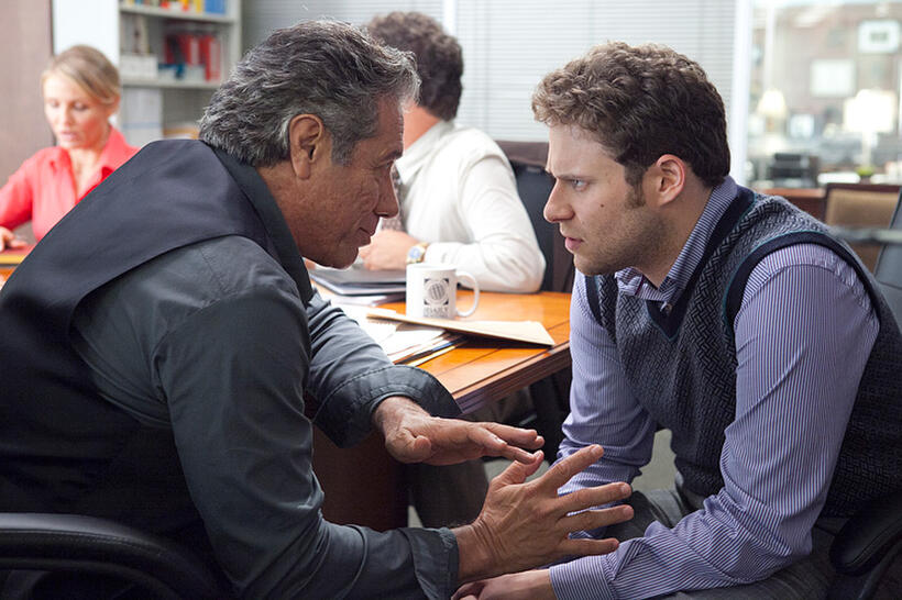 Edward James Olmos and Seth Rogen in "The Green Hornet."