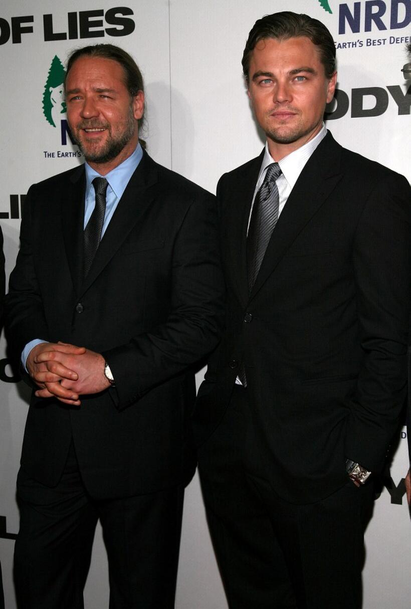 Russell Crowe and Leonardo DiCaprio at the New York premiere of "Body of Lies."