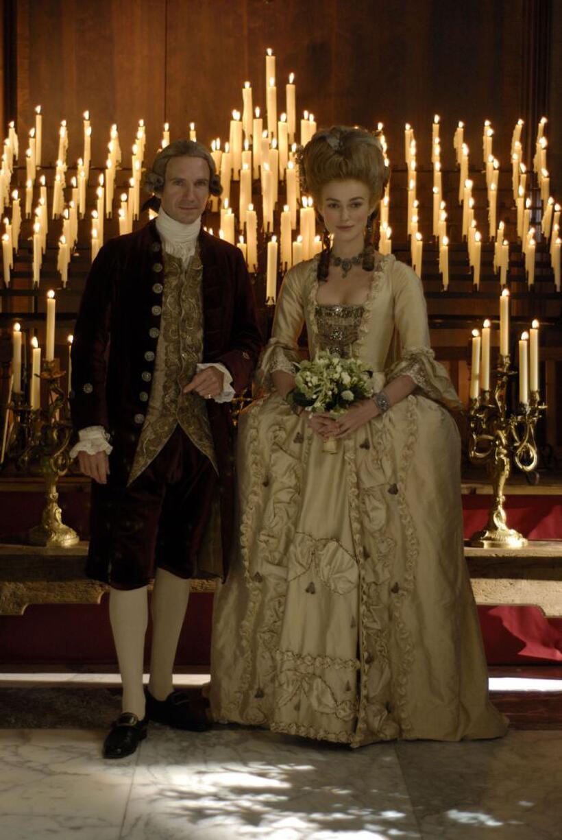 Ralph Fiennes as Duke of Devonshire and Keira Knightley as Georgiana, the Duchess of Devonshire in "The Duchess."