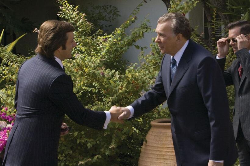 Michael Sheen as David Frost, Frank Langella as Richard Nixon and Kevin Bacon as Colonel Jack Brennan in "Frost/Nixon."
