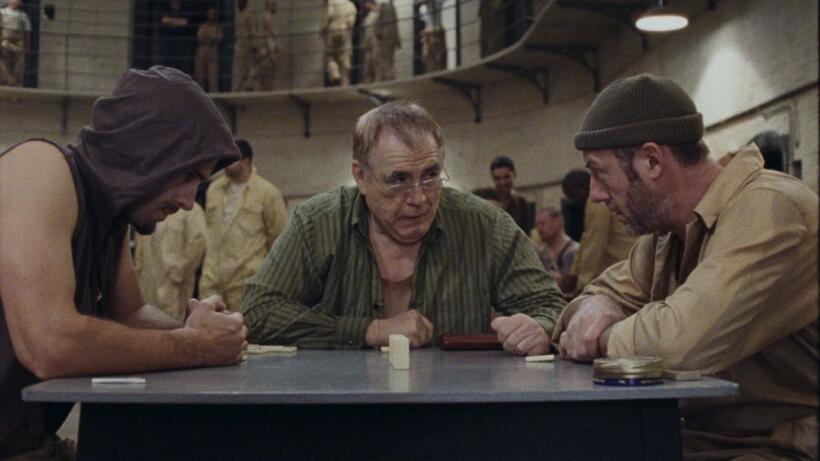 Joseph Fiennes as Lenny Drake, Brian Cox as Frank Perry and Liam Cunningham as Brodie in "The Escapist."