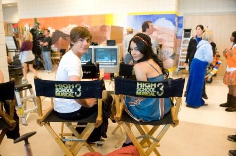 Zac Efron and Vanessa Hudgens on the set of "High School Musical 3: Senior Year."