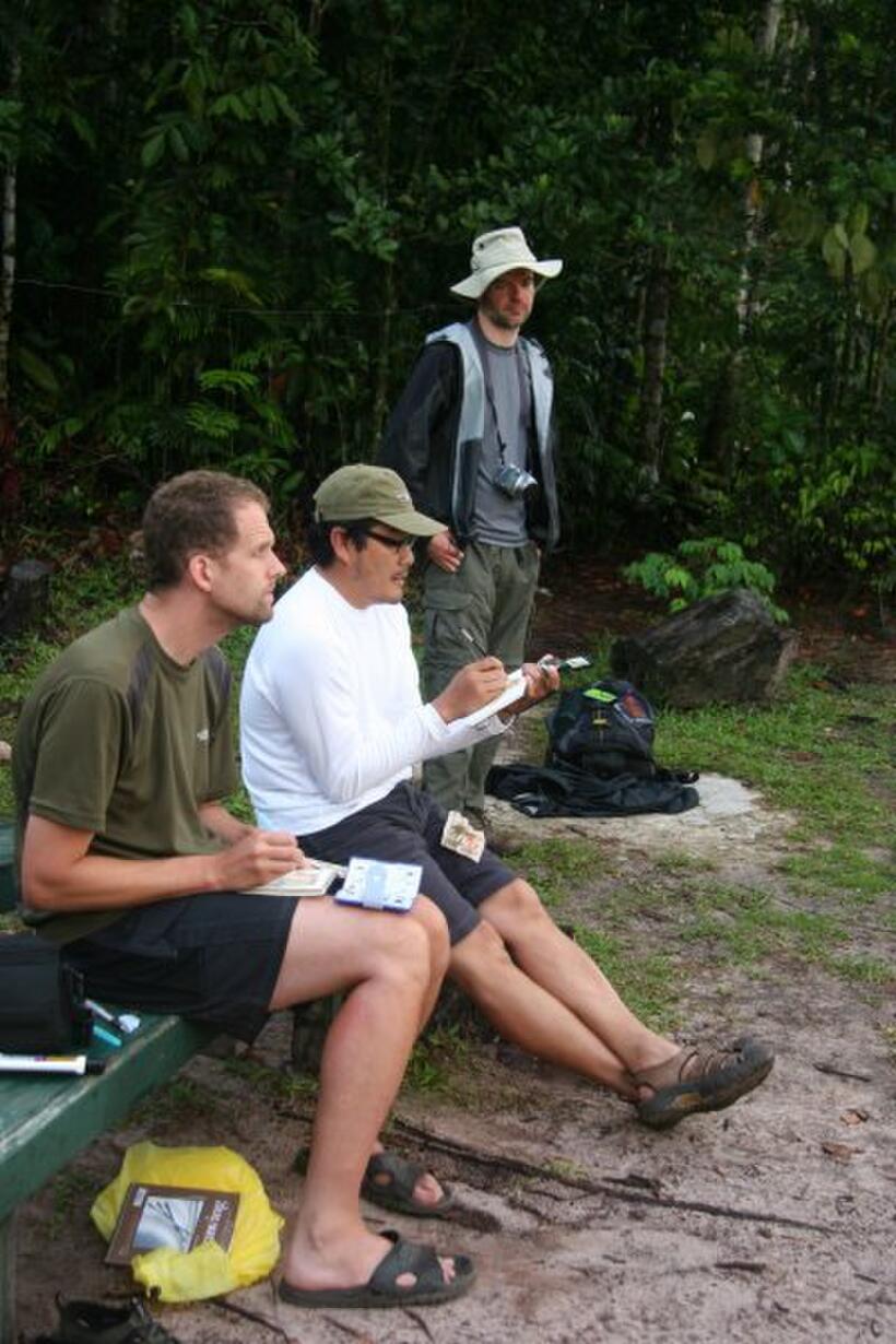 Director Pete Docter, Ronnie Del Carmen and Nathaniel McLaughlin on the set of "Up."