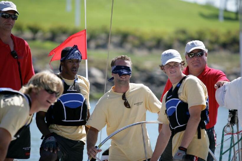 Robbie Kane (center) at helm, Robbie Haines (far right) in "Morning Light."