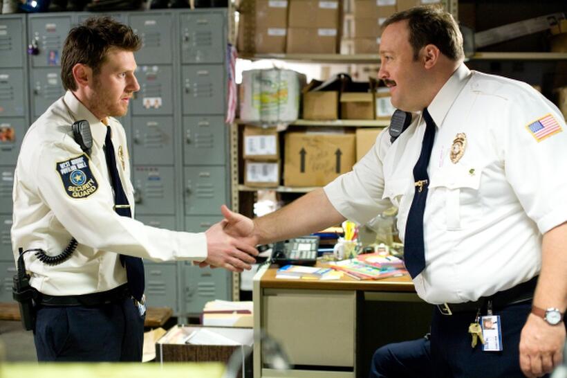 Keir O'Donnell as Veck Sims and Kevin James as Paul Blart in "Paul Blart: Mall Cop."