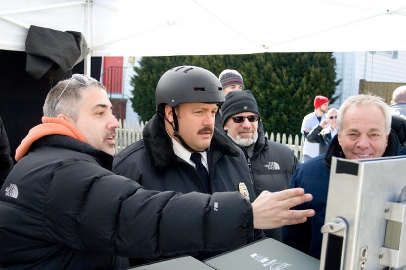 Director Steve Carr, Kevin James, Jeff Sussman and Marty Eli Schwartz on the set of "Paul Blart: Mall Cop."