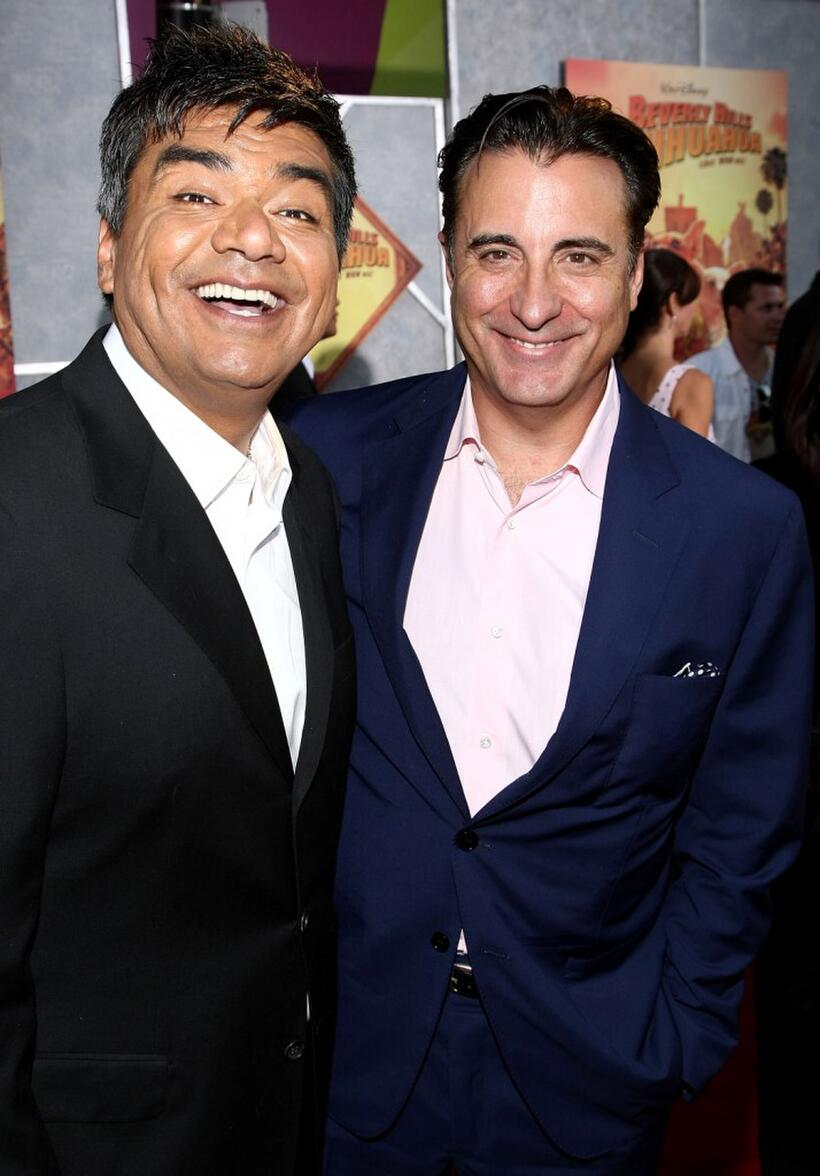 George Lopez and Andy Garcia at the world premiere of "Beverly Hill Chihuahua."