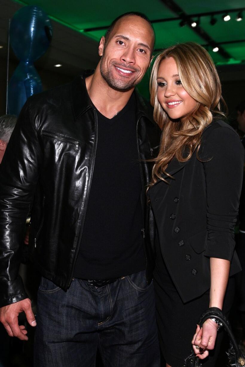 Dwayne Johnson and Amanda Bynes at the after party of the California premiere of "Race to Witch Mountain."