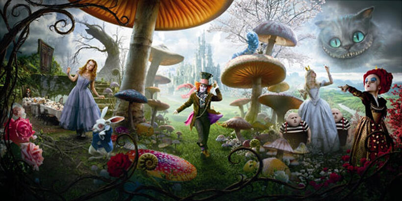 A scene in  "Alice in Wonderland."