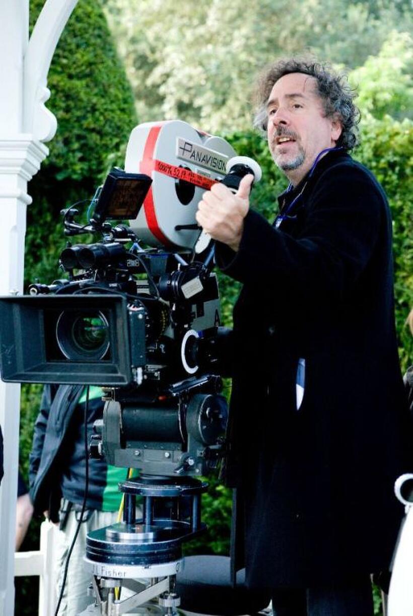 Tim Burton on the set of "Alice in Wonderland."