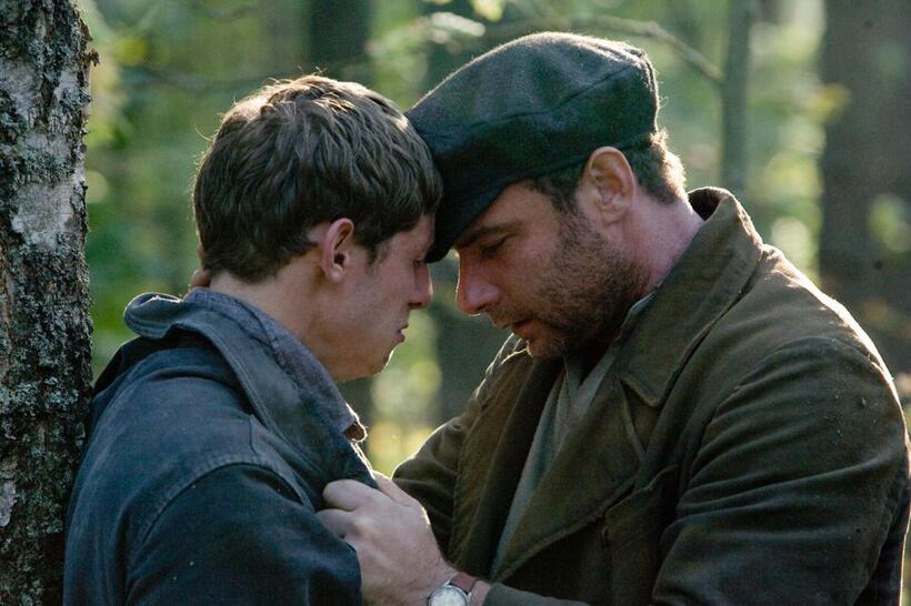 Jamie Bell as Asael Bielski and Liev Schreiber as Zus Bielski in "Defiance."