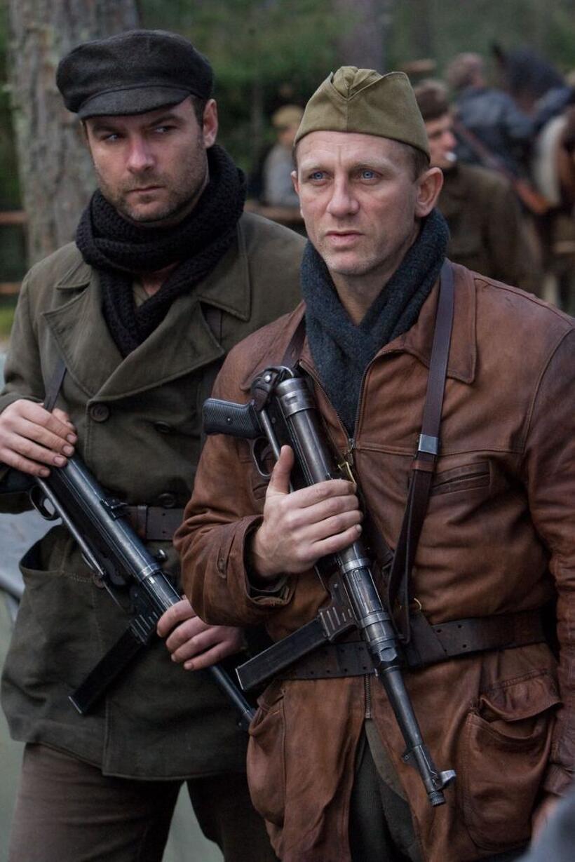 Daniel Craig as Tuvia Bielski and Liev Schreiber as Zus Bielski in "Defiance."