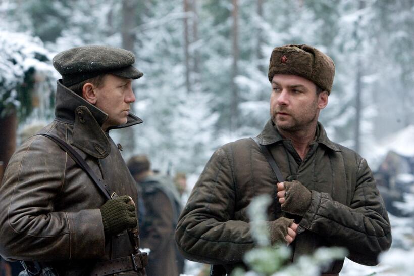 Daniel Craig as Tuvia Bielski and Liev Schreiber as Zus Bielski in "Defiance."