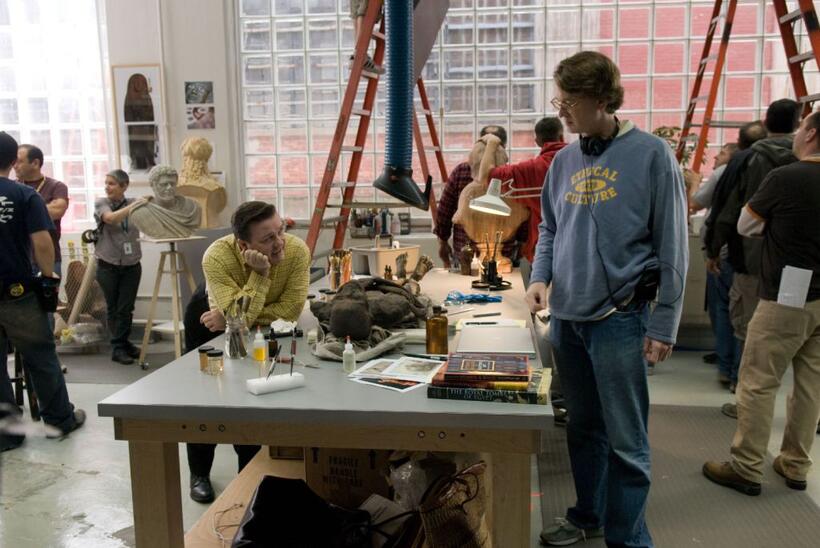 Ricky Gervais and Director David Koepp on the set of "Ghost Town."