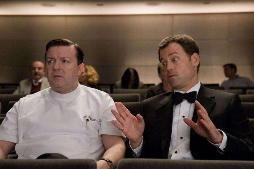 Ricky Gervais as Bertram Pincus and Greg Kinnear as Frank Herlihy in "Ghost Town."