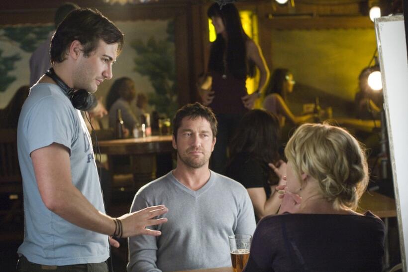 Director Robert Luketic, Gerard Butler and Katherine Heigl on the set of "The Ugly Truth."