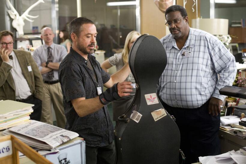 Stephen Root as Curt, Robert Downey Jr. as Steve Lopez and Kokayi Ampan as Bernie in "The Soloist."