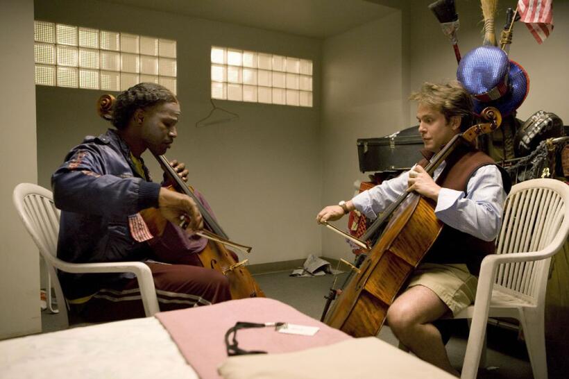 Jamie Foxx as Nathaniel Ayers and Tom Hollander as Graham Claydon in "The Soloist."