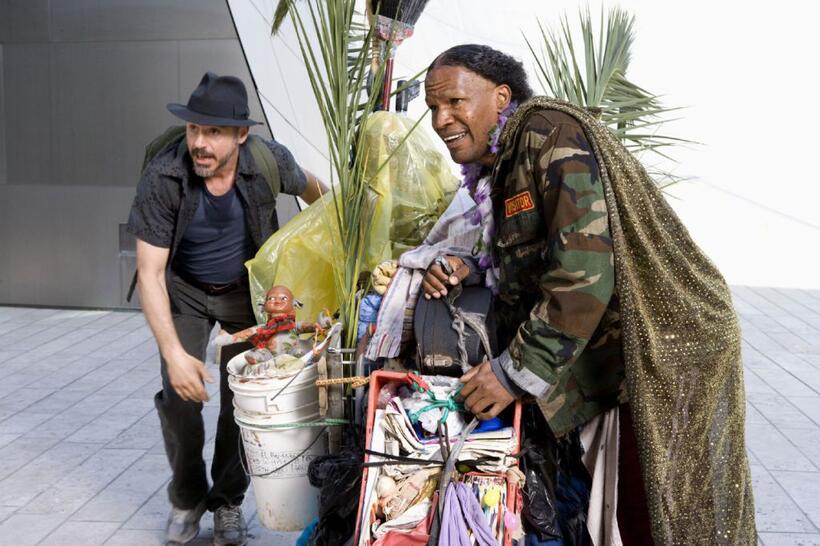 Jamie Foxx as Nathaniel Ayers and Robert Downey Jr. as Steve Lopez in "The Soloist."