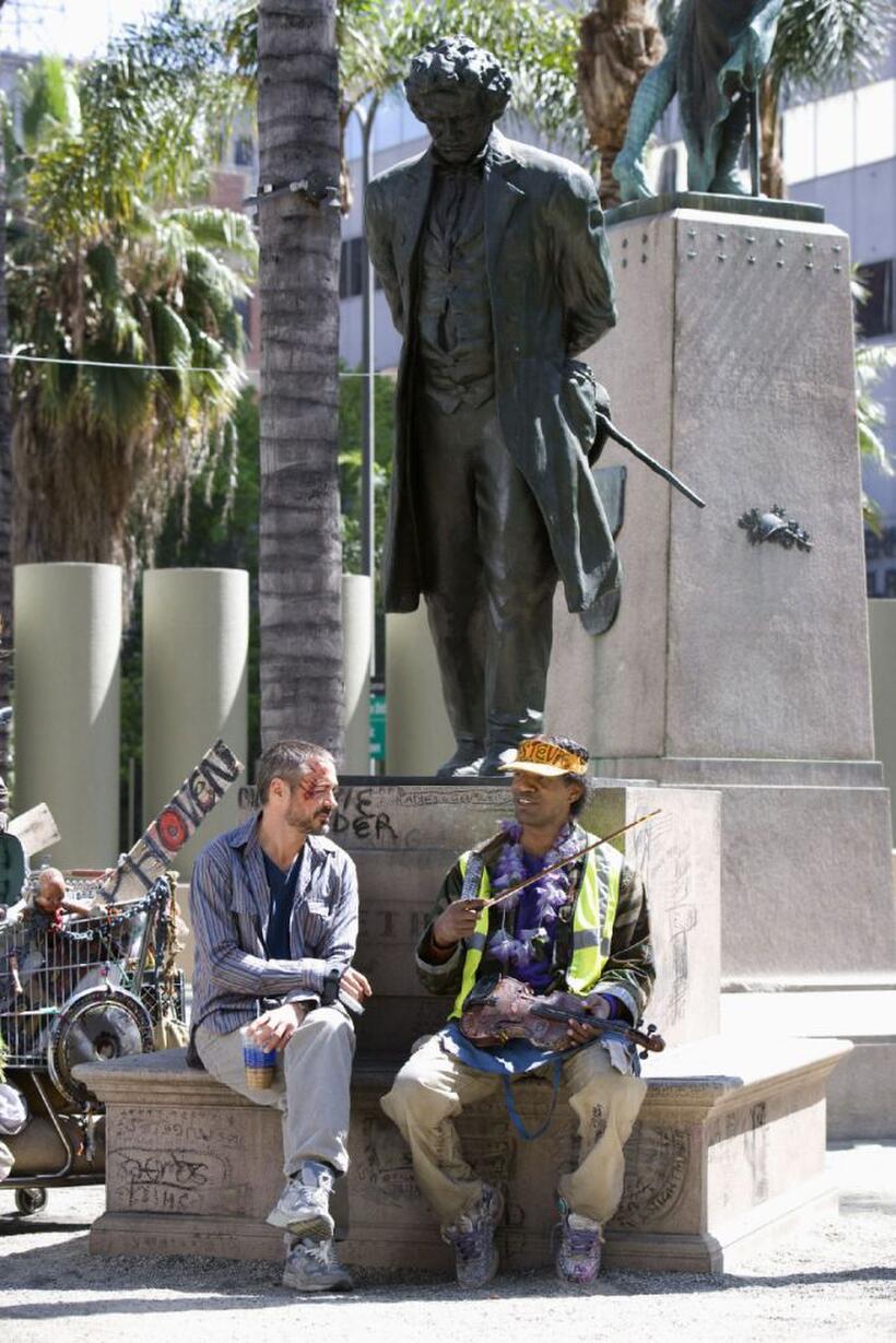 Robert Downey Jr. as Steve Lopez and Jamie Foxx as Nathaniel Ayers in "The Soloist."
