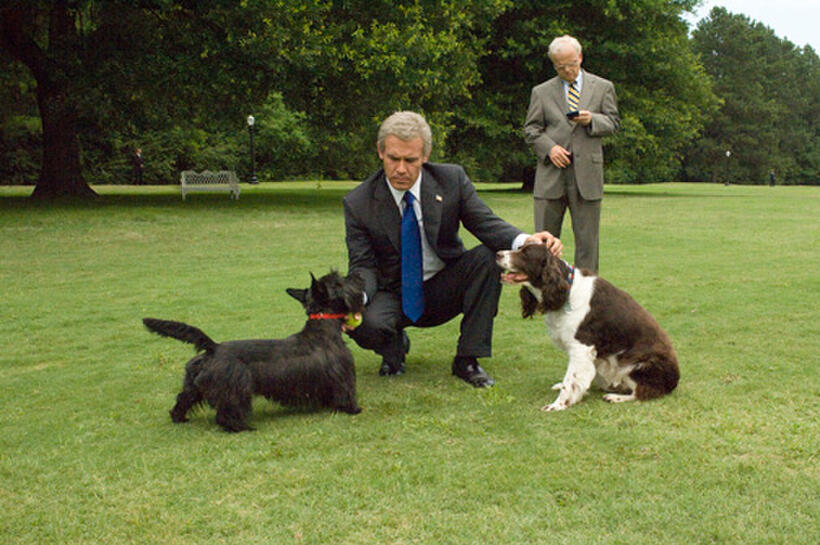 Josh Brolin as George W. Bush and Toby Jones as Karl Rove in "W."