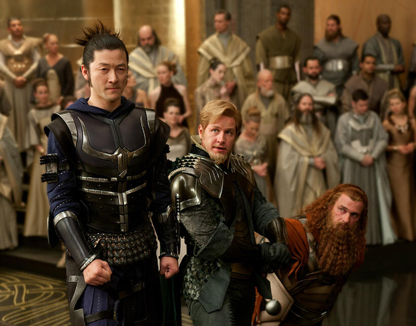 Tadanobu Asano as Hogun, Joshua Dallas as Fandral and Ray Stevenson as Volstagg in "Thor."