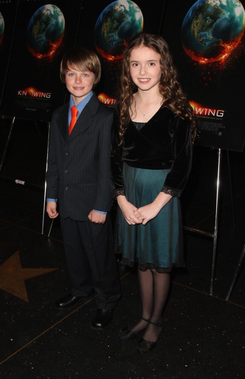 Chandler Canterbury and Lara Robinson at the New York premiere of "Knowing."