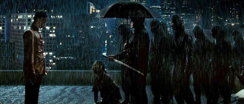 Rain as Raizo, Anna Sawai as Teenage Kiriko and Sho Kosugi as Ozunu in "Ninja Assassin."