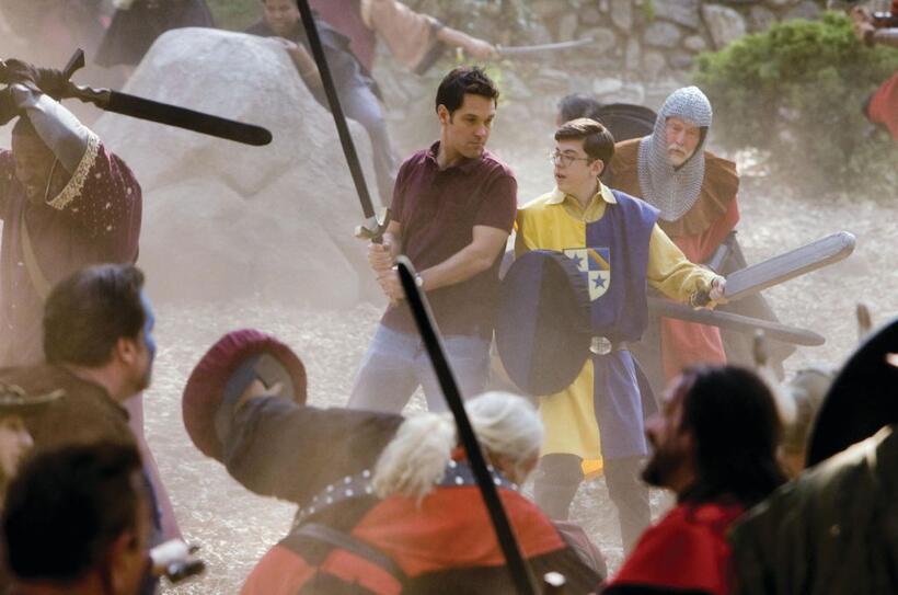 Paul Rudd as Danny and Christopher Mintz-Plasse as Augie in "Role Models."