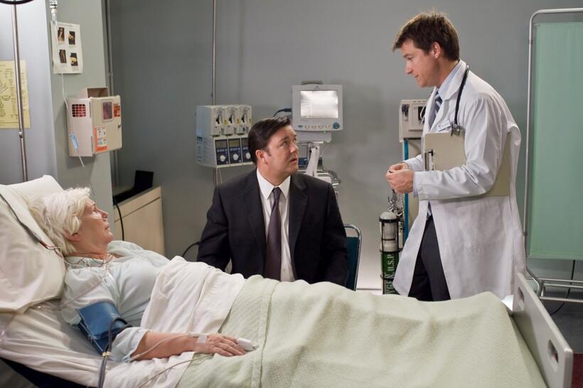 Fionnula Flanagan as Martha Bellison, Ricky Gervais as Mark Bellison and Jason Bateman as Doctor in "The Invention of Lying."
