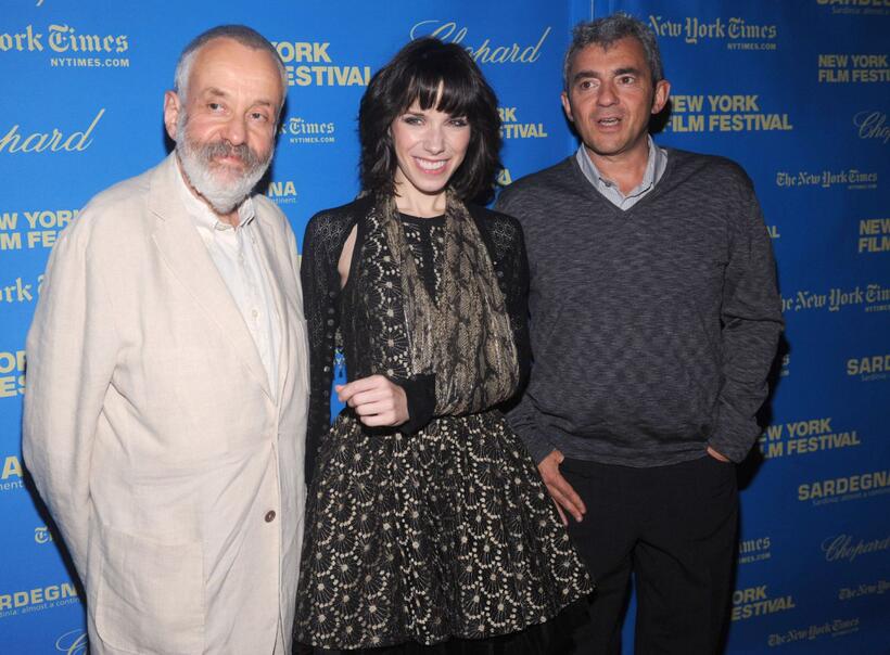 Director Mike Leigh, Sally Hawkins and Daniel Battsek at the New York premiere of "Happy-Go-Lucky" during the 46th New York Film Festival.