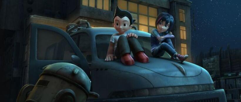 Astro Boy voiced by Freddie Highmore and Cora voiced by Kristen Bell in "Astro Boy."