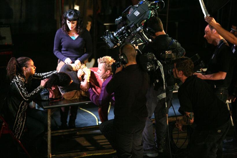 Tracie Thoms as Joanne, Renee Elise Goldsberry as Mimi, Eden Espinosa as Maureen and Will Chase as Roger in "Rent Filmed Live on Broadway."
