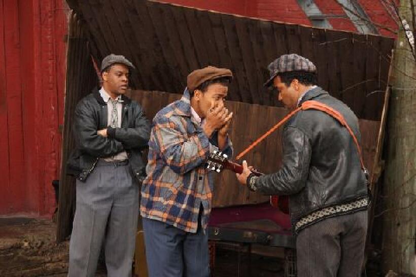 Jimmy Rogers as Kevin Mambo, Columbus Short as Little Walter, Jeffrey Wright as Muddy Waters in "Cadillac Records."