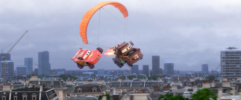 Lightning McQueen voiced by Owen Wilson and Mater voiced by Larry the Cable Guy in "Cars 2."