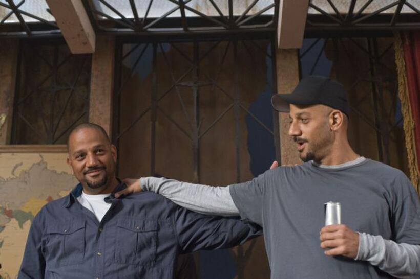 Allen Hughes and Albert Hughes on the set of "The Book of Eli."