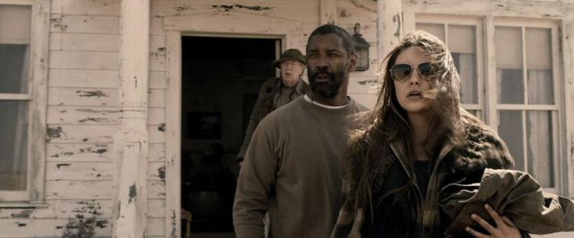 Michael Gambon as George, Denzel Washington as Eli and Mila Kunis as Solara in "The Book of Eli."