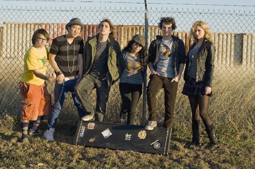 Charlie Saxton, Tim Jo, Ryan Donowho, Vanessa Hudgens, Gaelan Connell and Alyson Michalka in "Bandslam."