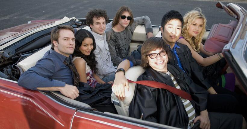 Scott Porter, Vanessa Hudgens, Gaelan Connell, Ryan Donowho, Charlie Saxton, Tim Jo and Alyson Michalka in "Bandslam."