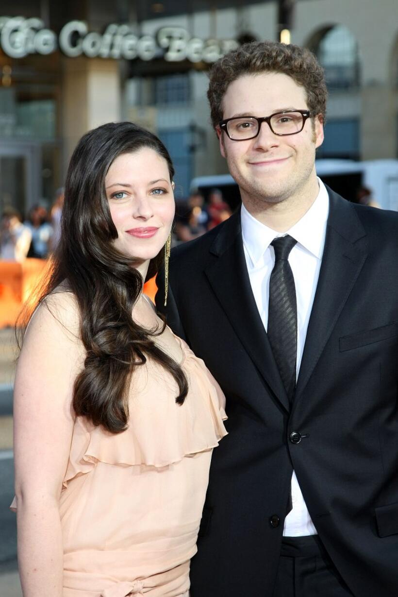 Lauren Miller and Seth Rogen at the California premiere of "Observe And Report."