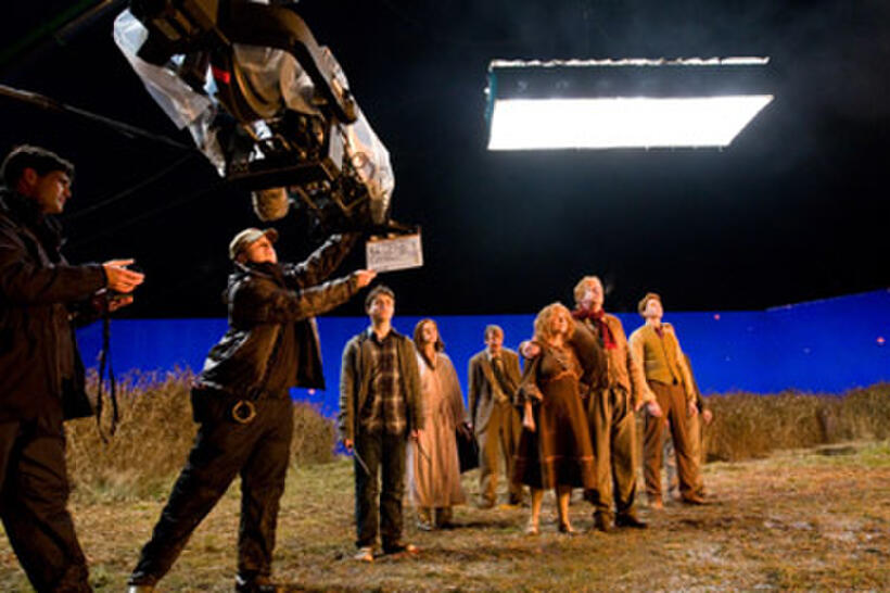 Daniel Radcliffe, Bonnie Wright, David Thewlis, Julie Walters, Mark Williams and James Phelps on the set of "Harry Potter and the Half-Blood Prince."