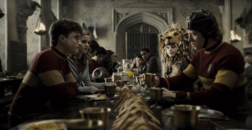 Daniel Radcliffe as Harry Potter, Emma Watson as Hermione Granger, Evanna Lynch as Luna Lovegood and Rupert Grint as Ron Weasley in "Harry Potter and the Half-Blood Prince."