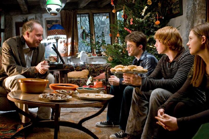 Director David Yates, Rupert Grint, Daniel Radcliffe and Bonnie Wright on the set of "Harry Potter and the Half-Blood Prince."