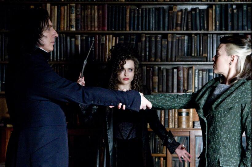 Alan Rickman as Severus Snape, Helena Bonham Carter as Bellatrix Lestrange and Helen Mccrory as Narcissa Malfoy in "Harry Potter and the Half-Blood Prince."