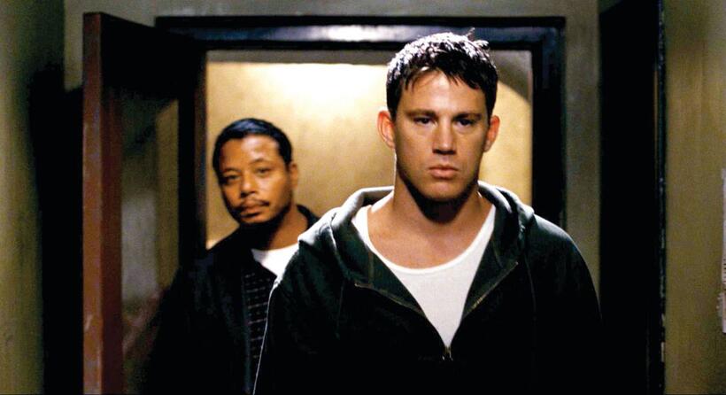 Terrence Howard as Harvey Boarden and Channing Tatum as Shawn MacArthur in "Fighting."
