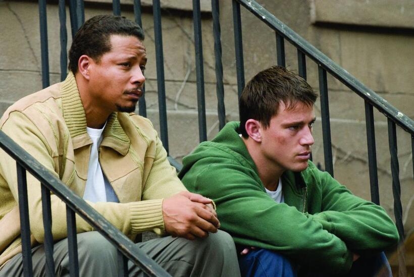 Terrence Howard as Harvey Boarden and Channing Tatum as Shawn MacArthur in "Fighting."