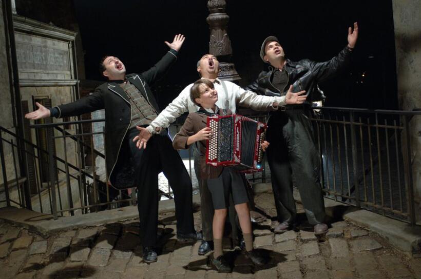 Kad Merad as Jacky, Maxence Perrin as Jojo, Gerard Jugnot as Pigoil and Clovis Cornillac as Milou in "Paris 36."